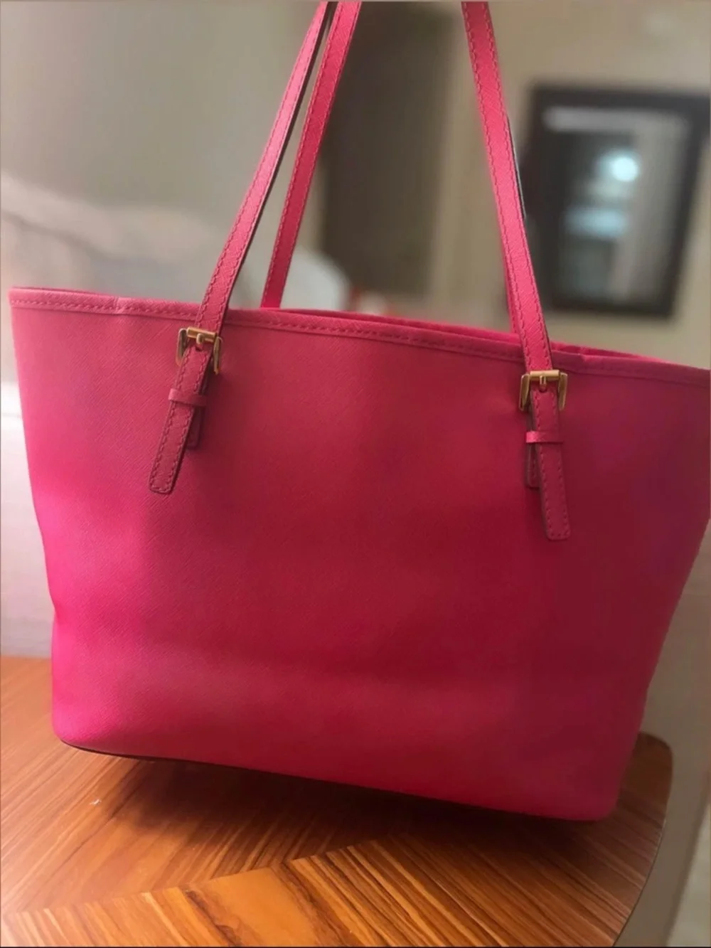 Michael Kors Fuchsia Saffiano Leather Tote with Gold Hardware